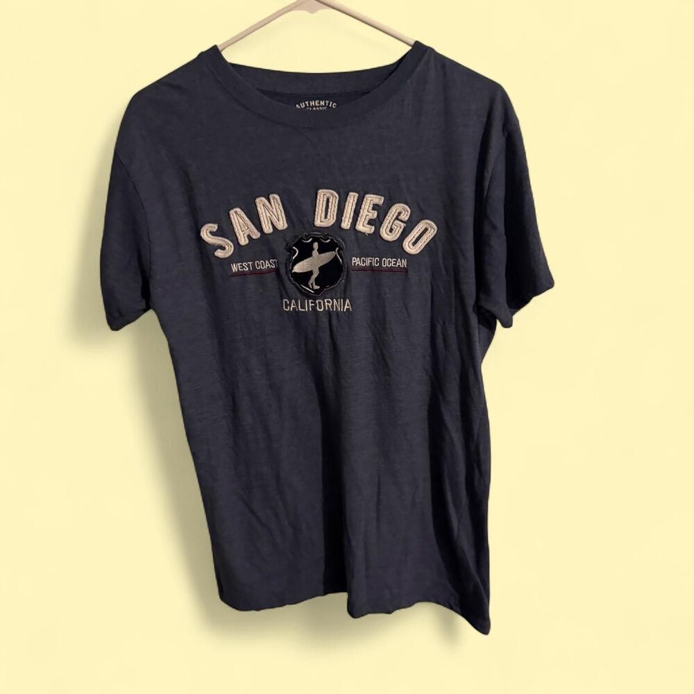 Authentic Classic 90 Tee Mens M Blue San Diego Graphic Surf Shirt